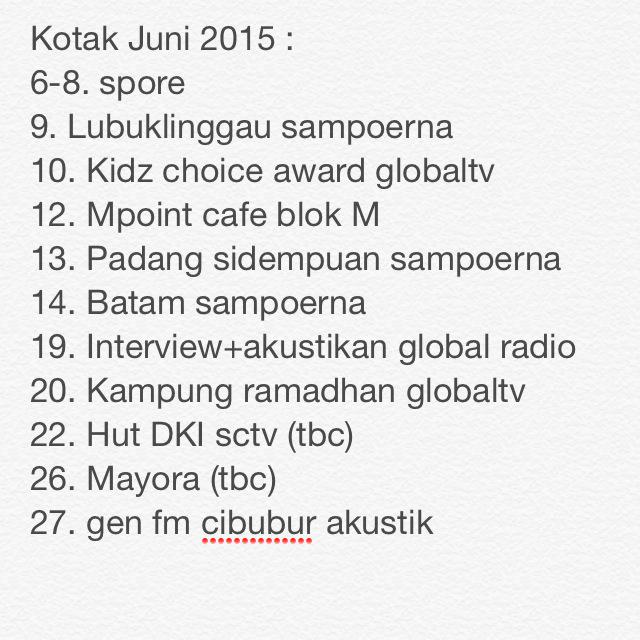 Bismillah berikut jadwal kegiatan Kotak di Juni 2015 cc. <a href="/AldiNovianto12/">Aldi Novianto</a> <a href="/WarnerMusicID/">WarnerMusicID</a> <a href="/tantrikotak/">Tantrisyalindri</a> <a href="/cellakotak/">cella kotak</a>