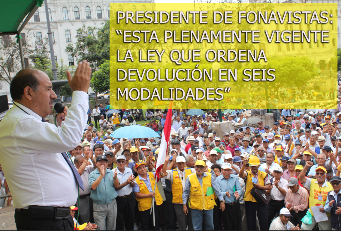 FONAVISTASPERU's tweet photo. PRESIDENTE DE FONAVISTAS: “ESTA VIGENTE 
LA LEY QUE ORDENA DEVOLUCIÓN EN SEIS MODALIDADES” http://t.co/zXnz89Lur1 http://t.co/zNZeRRRq97