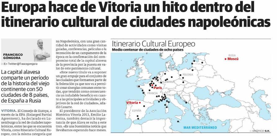 La Red de Ciudades Napoleónicas, donde está #Vitoria, declarada Itinerario Cultural Europeo #Turismo <a href="/elcorreo_alava/">El Correo Álava</a>