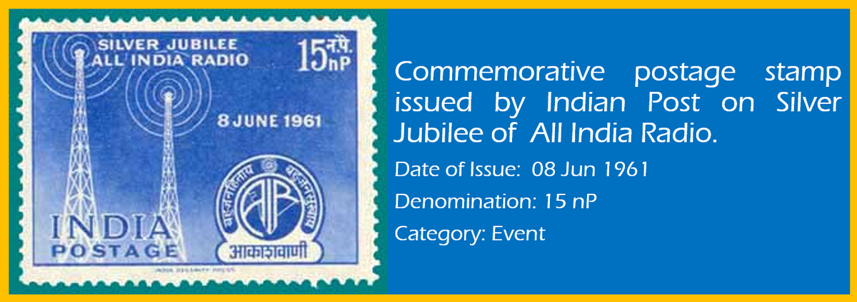 prasarbharati's tweet photo. #PhilatelyWorld: Commemorative postage stamp issued by #IndianPost on #SilverJubilee of #AllIndiaRadio, 8th June 1961 http://t.co/GHW0yfHk7x