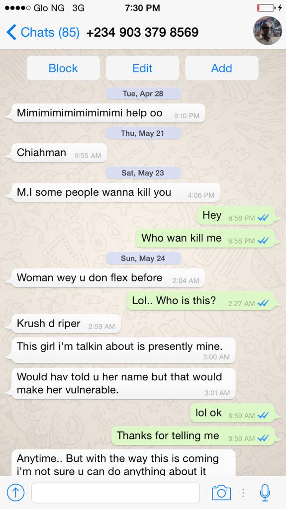 M.I Shout Out That His Life Is Been Threatened, See Proof