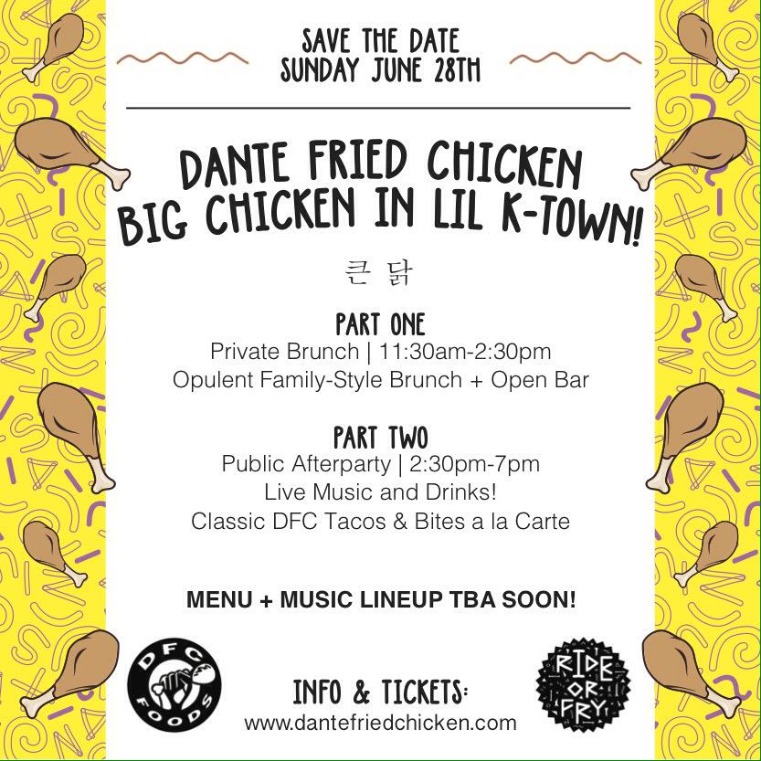 kfcrip's tweet photo. TICKETS, INFO, MENU, MUSIC announced soon . Whole World #큰닭 #ktown #kfcrip Sunday JUNE  28th http://t.co/ztrWD8Gk9l