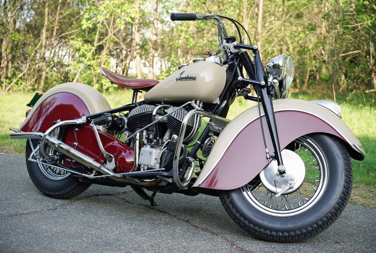 indianmotocycle's tweet photo. Tuned in to this two-tone beauty. Indian Motorcycle rider Derek K. keeps the legacy on the road with his '47 Chief. http://t.co/fDvVUwbFuS