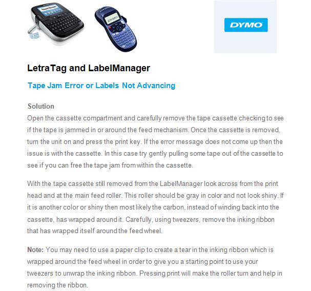 Saml op Lignende Neuropati Dymo Support on Twitter: "#Dymoadvise If you get "Tape Jam" error message  or Label Not Advancing on your #LabelManager,see how to fix it here:  http://t.co/IrUT7FwWrb" / Twitter