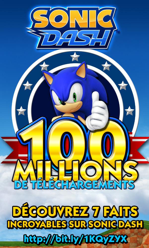SEGA_France's tweet photo. Sonic Dash vient de passer les 100 millions de téléchargements. Merci à tous ! #dash100million http://t.co/wQXH2WGY71 http://t.co/6lsM3tv7M8
