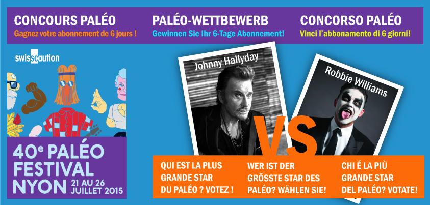 SwissCaution_FR's tweet photo. Concours #Paleo : un abonnement à gagner en votant pour @JohnnySjh ou @robbiewilliams
Info : http://t.co/3eIEV5mp8T http://t.co/S2lZbvdXzT