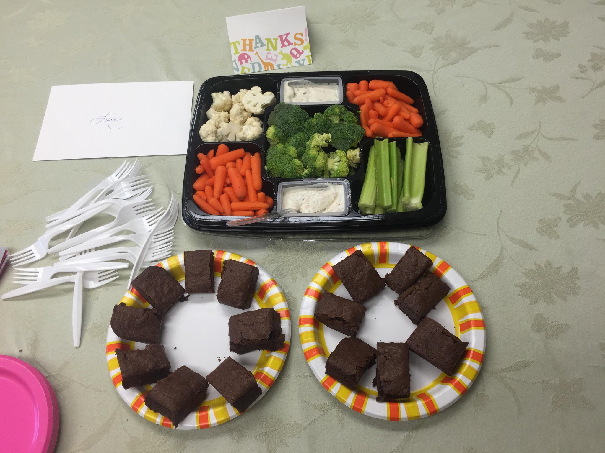 Today, we celebrate Lisa s birthday (Friday) with brownies and....Veggies. Yes, that is correct. Happy belated Lisa! 