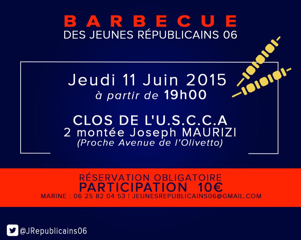 Les <a href="/JRepublicains06/">Jeunes Républicains 06</a> vous donnent rendez-vous jeudi pour une soirée barbecue à #Nice06 !