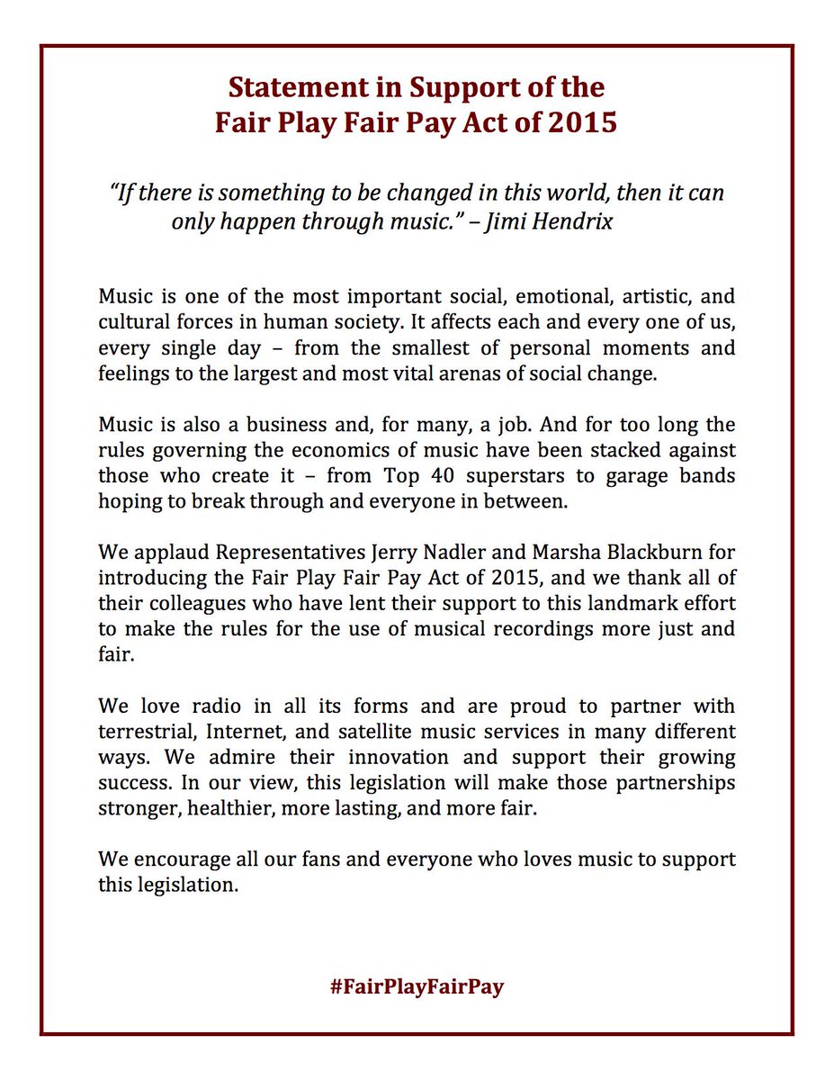 We are calling on artists everywhere to sign this statement supporting #FairPlayFairPay. RTs ARE endorsements!
