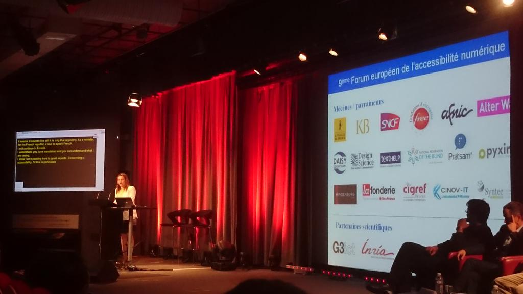 pratsamcom's tweet photo. Ms. Axelle Lameire, deputy minister of digital affairs in France, gives a broad view on #a11y issues at #EEAF2015 http://t.co/E43wMIGco3