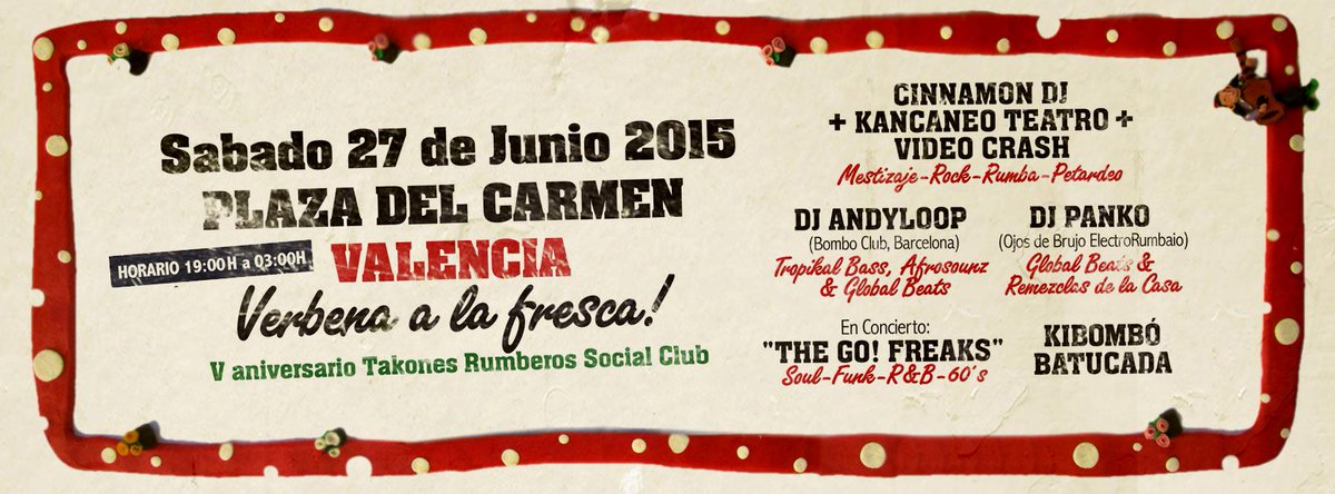 VERBENA A LA FRESCA, GRATIS! PLAZA DEL CARMEN, SÁBADO 27 DE JUNIO. Ven a disfrutar y a apoyar el arte en la calle!