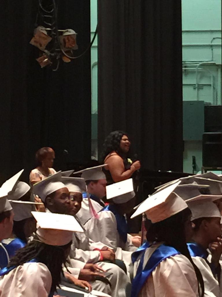 Ambr Williams chills crowd with song at Liberty Grad--so hard to say g'bye
