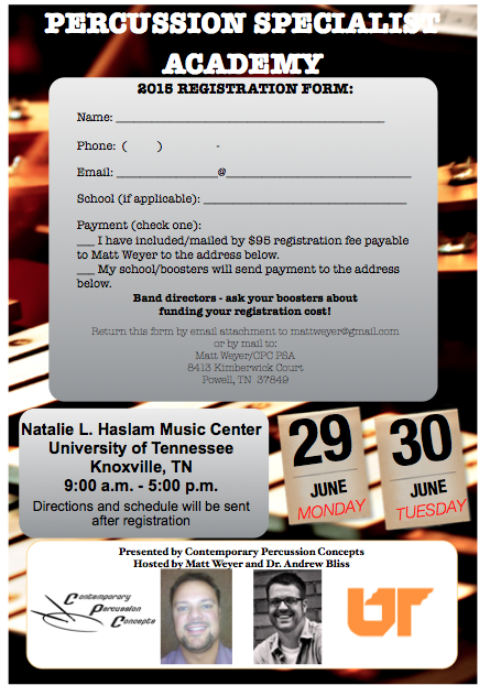 matt_weyer's tweet photo. Not too late to register for the Percussion Specialist Academy! Questions? mattweyer@gmail.com Deadline: June 19th http://t.co/jRMV3bc0fy