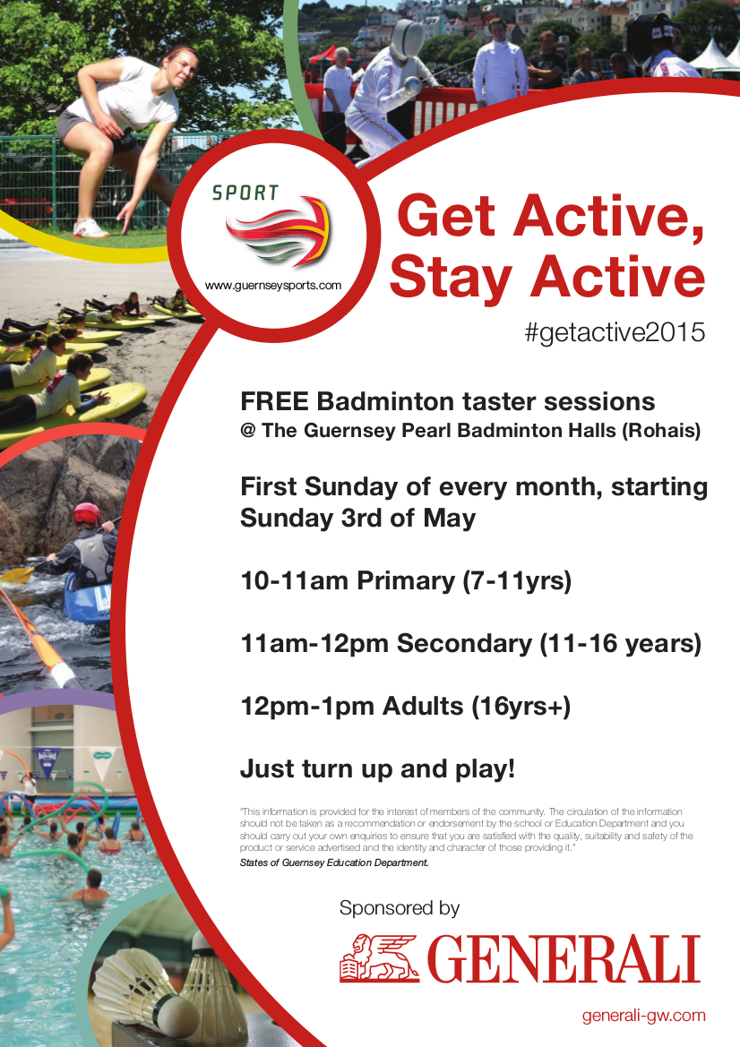 GuernseySports's tweet photo. EVENT: Free badminton taster session Sunday at the Rohais Badminton Hall, just turn up and play! #getactive2015 http://t.co/iSb1vAkPrq