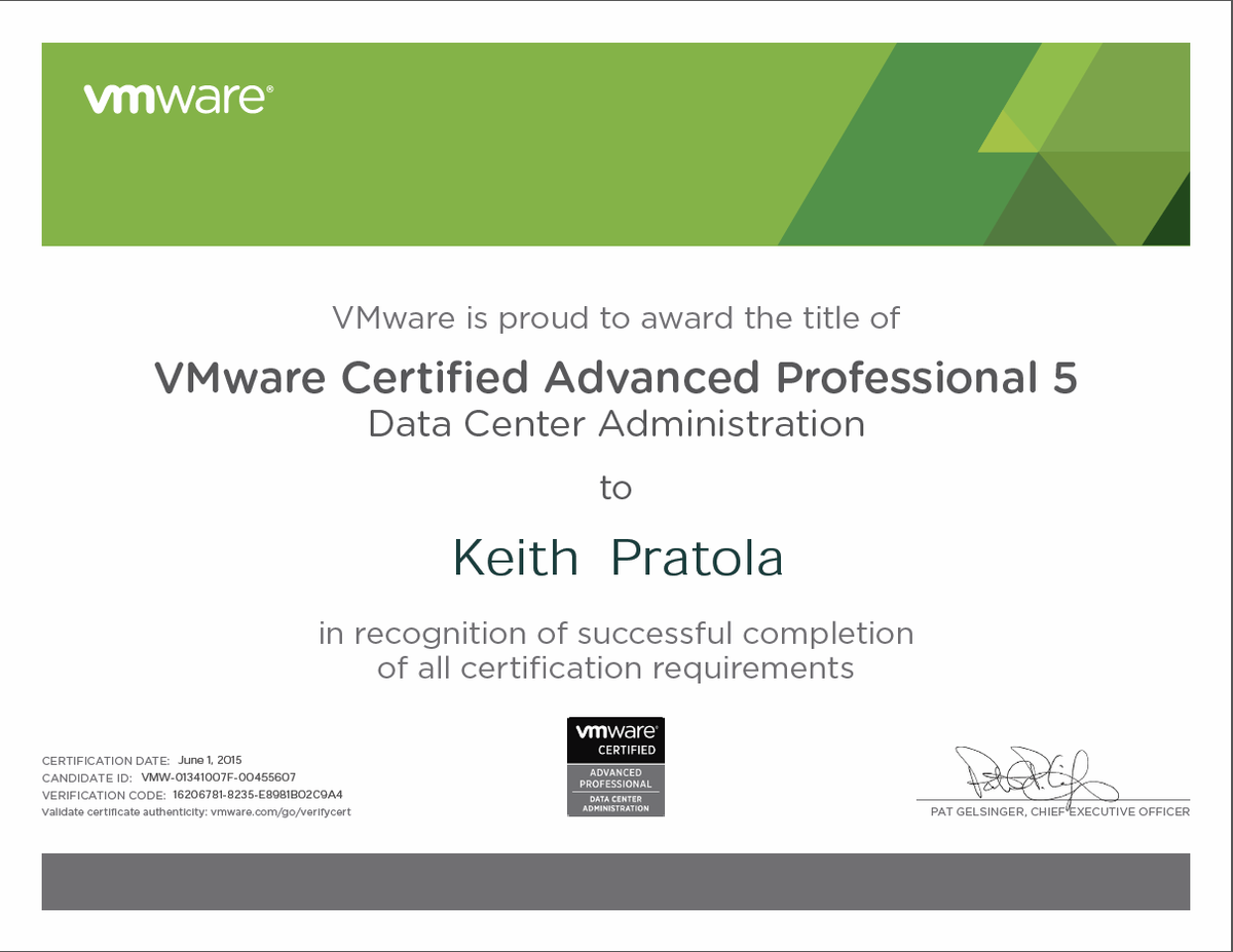 KeithPratola's tweet photo. It is official. I am vCAP5-DCA certified! :-) #vmware #vcap5 http://t.co/X2LkEnbG20