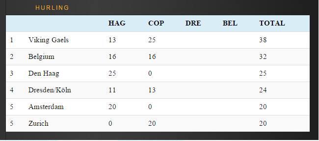 vikinggaels's tweet photo. After two rounds we are top of the leaderboard in the Euro C'ship. @The42GAA @europegaa @hurlingnews http://t.co/yvKlnRCcDS