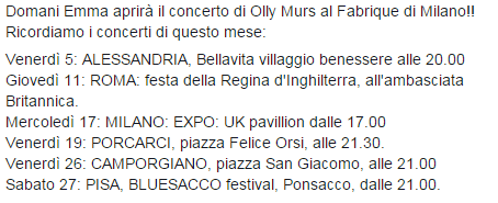 Domai Emma aprirà il concerto di Olly Murs @ollyofficial al Fabrique, Milano! Nella foto le date di giugno di Emma!
