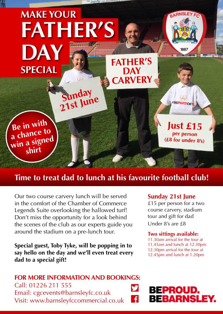 OakwellEvents's tweet image. Make your Father's Day special at @bfc_official on Sunday 21st June 2015. 
• TICKETS ON SALE NOW• 
#BarnsleyisBrill