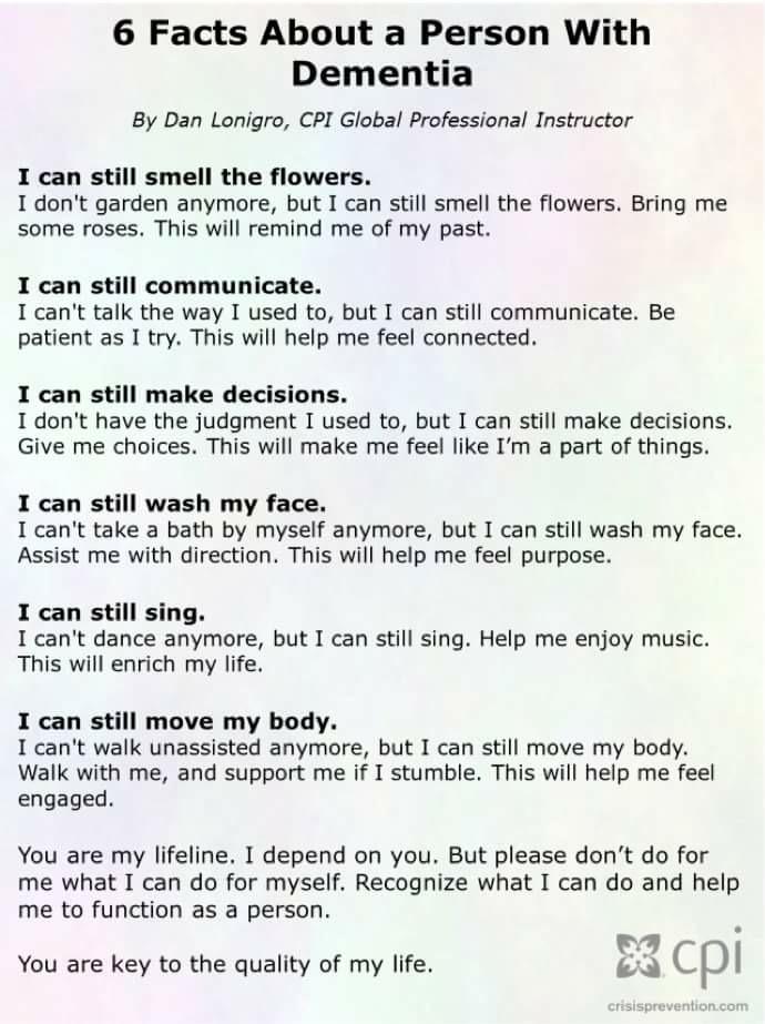 6 facts about a person with #dementia - still keep thinking of the person