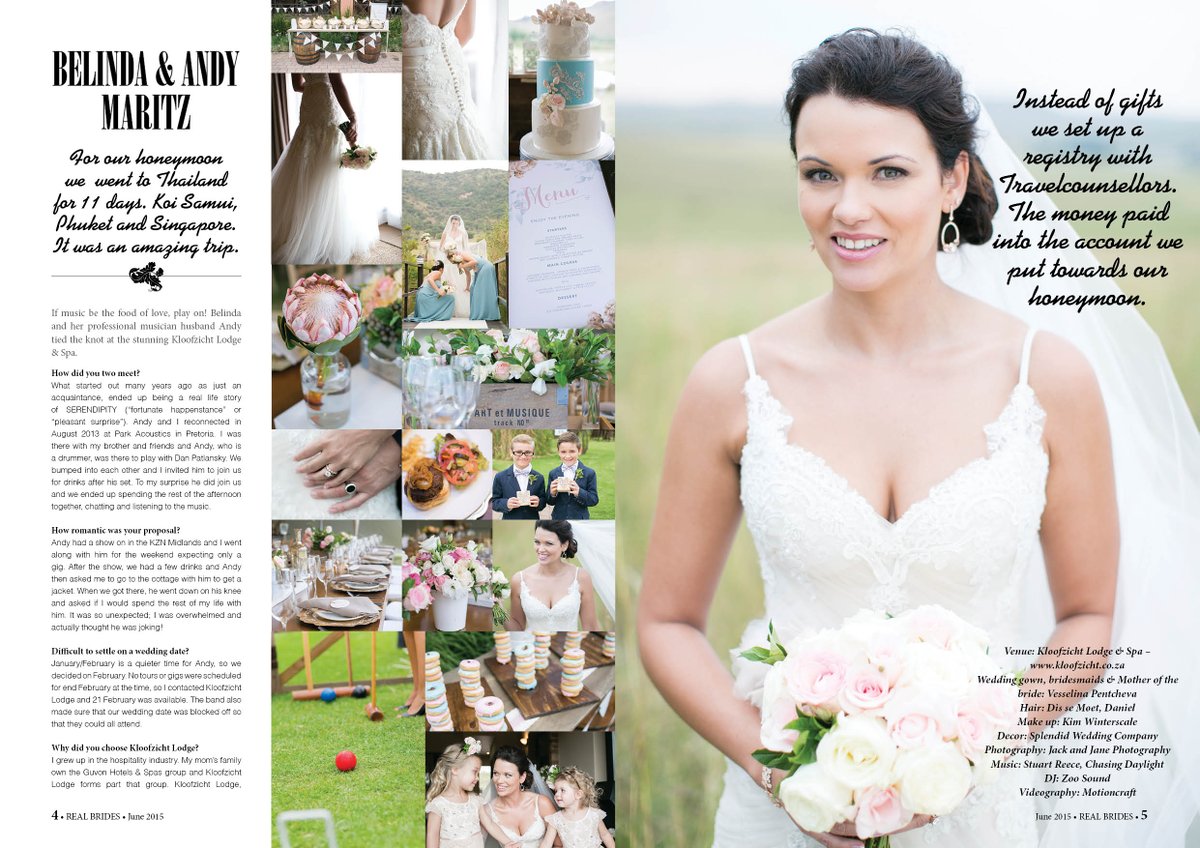 GuvonHotels's tweet image. @RealBrides - an amazing article on Belinda &amp;amp; Andy Maritz tying the knot at #KloofzichtLodge - on shelves this month.