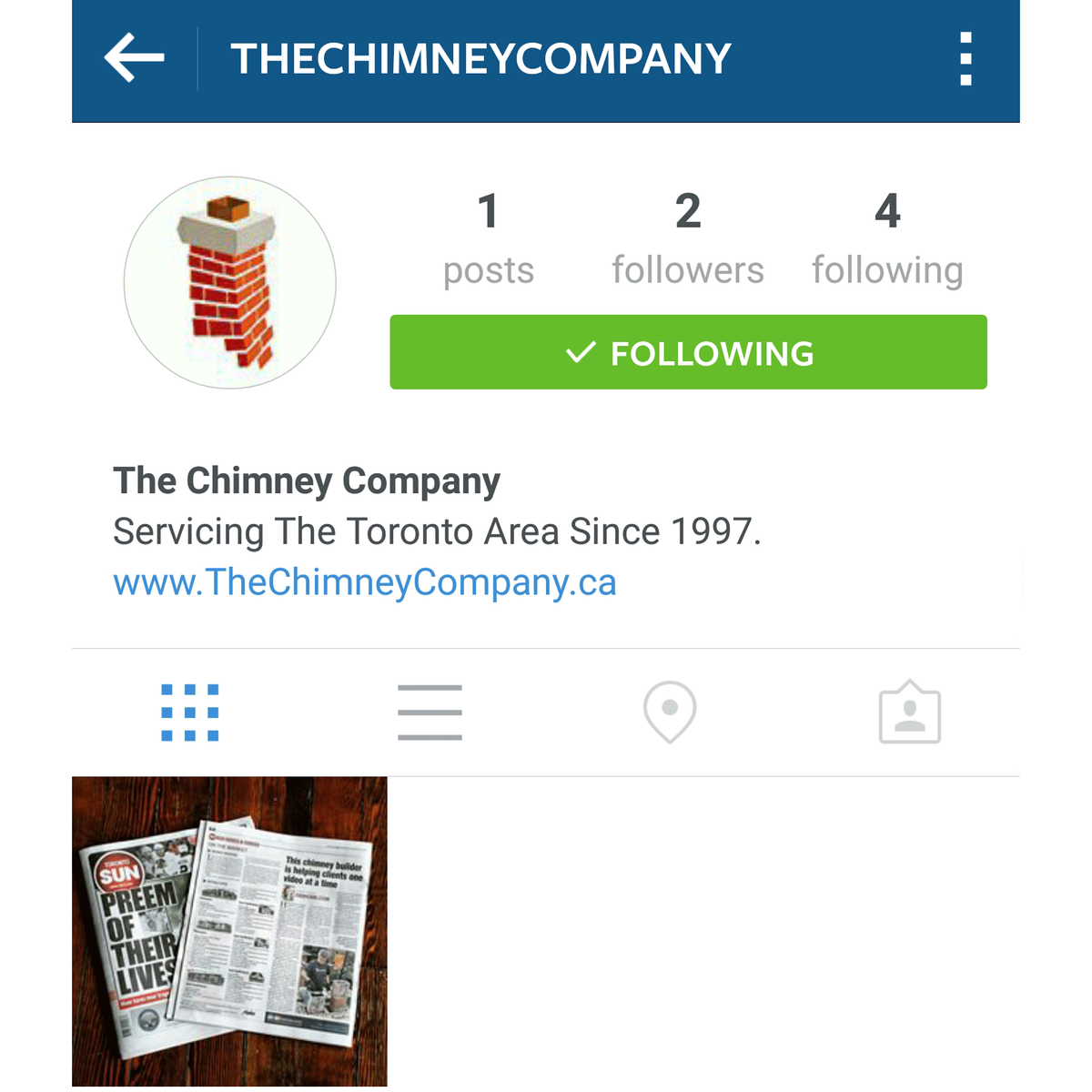TheChimneyCo's tweet photo. The Chimney Company is now on @instagram! Follow us @TheChimneyCompany and see what we're up to! #Chimney #Toronto http://t.co/bzlbtBxmEQ