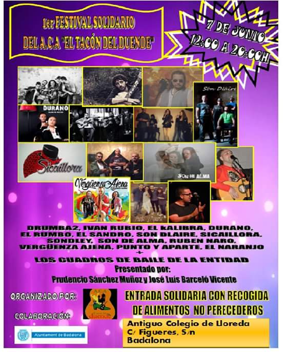 Próximo domingo macrofestival solidario en Badalona !!!! Con los cuadros de la entidad y 13 grupos!!!!
