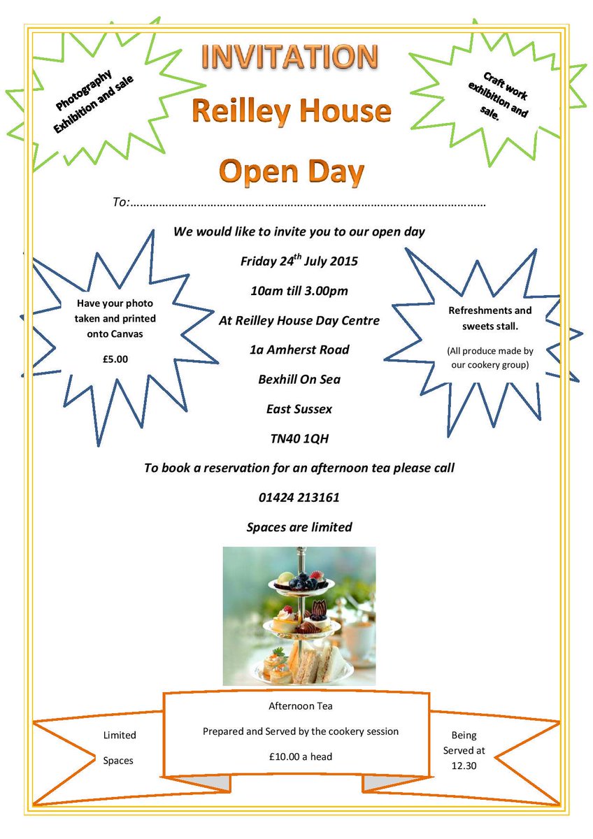 All are invited to the open day at Reilley House Day Centre in #Bexhill on Fri 24 July.