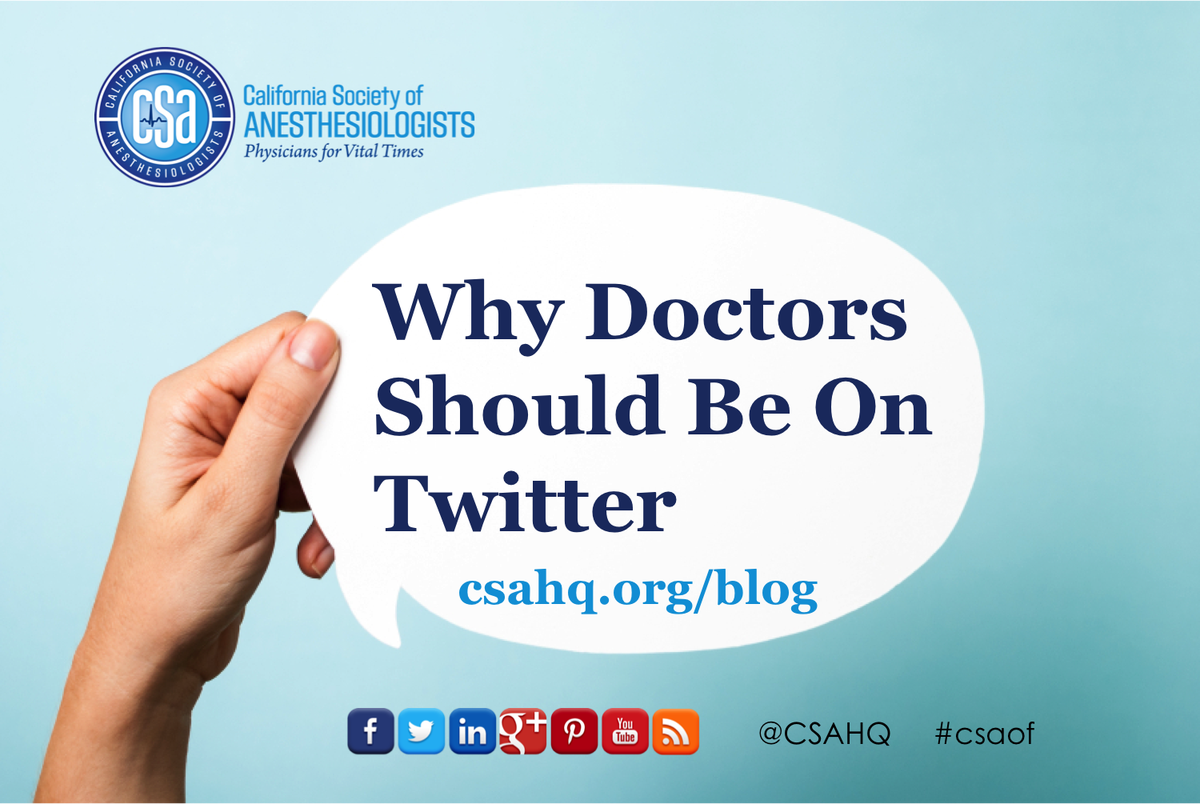 CSAHQ's tweet photo. Why Doctors Should Be On Twitter http://t.co/sXZGFdtLbk @EMARIANOMD #csaof #anesthesiologists #socialmedia http://t.co/HLMUgFW8Rw