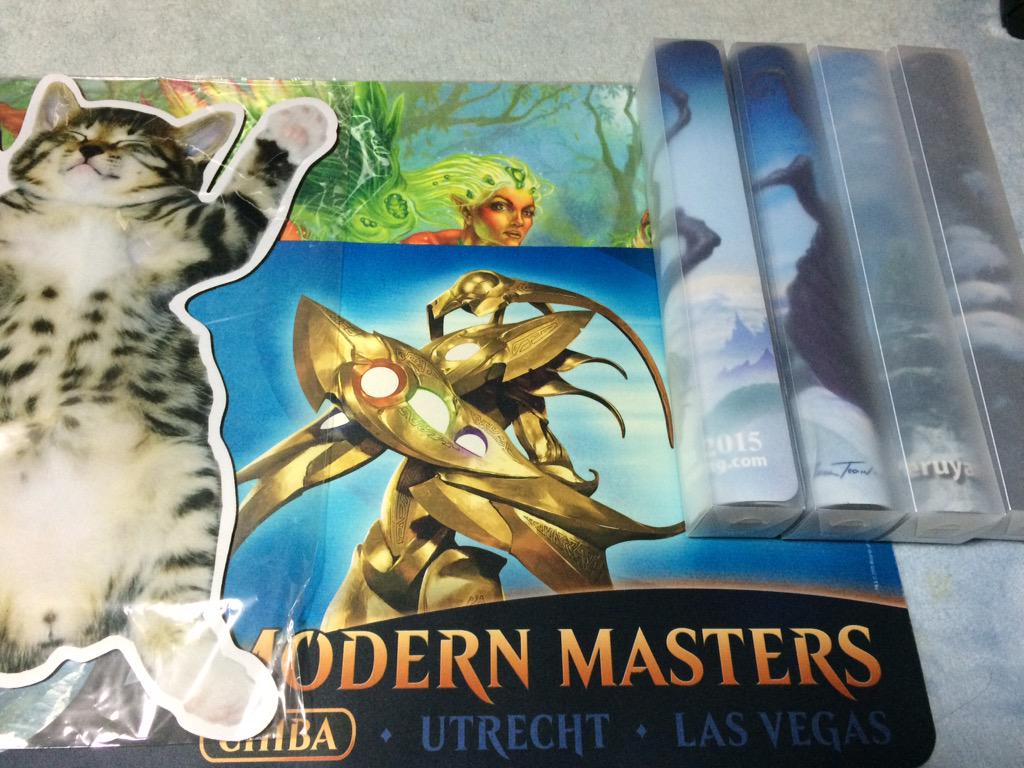 Kentaro735's tweet photo. GP千葉参戦
プレイマット当たりすぎた！
スリーブ買い過ぎた！
本戦のパック凄すぎた！
初めてのグランプリでしたが、とても楽しめました。 http://t.co/og64TN5hZZ