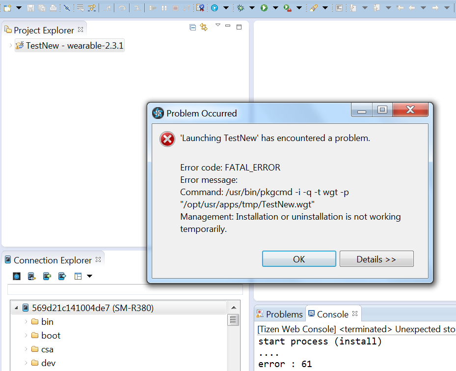denvycom's tweet photo. Thanks @RzrFreeFr ,@KamilGrondys @samsung_dev .Again, here is screen of the error I am getting. Thanks for your help. http://t.co/gJCweRdDN7