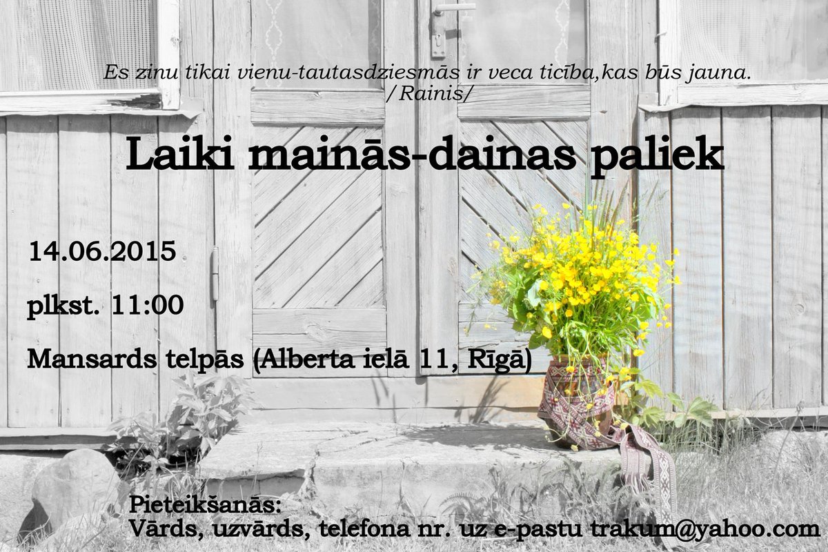 Izsludinām savu pirmo semināru! Vairāk par semināru: facebook.com/events/1396716… #trakum #dainas #tautasdziesmas