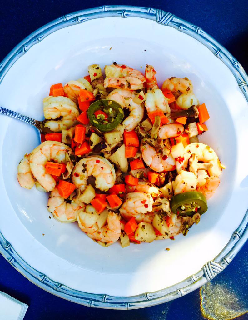 scitron's tweet photo. Jalapeño-pickled shrimp and vegetables c/o @herbsaintdining and @foodandwine - @latimesfood #weekendeats http://t.co/yw3nxaRVLc