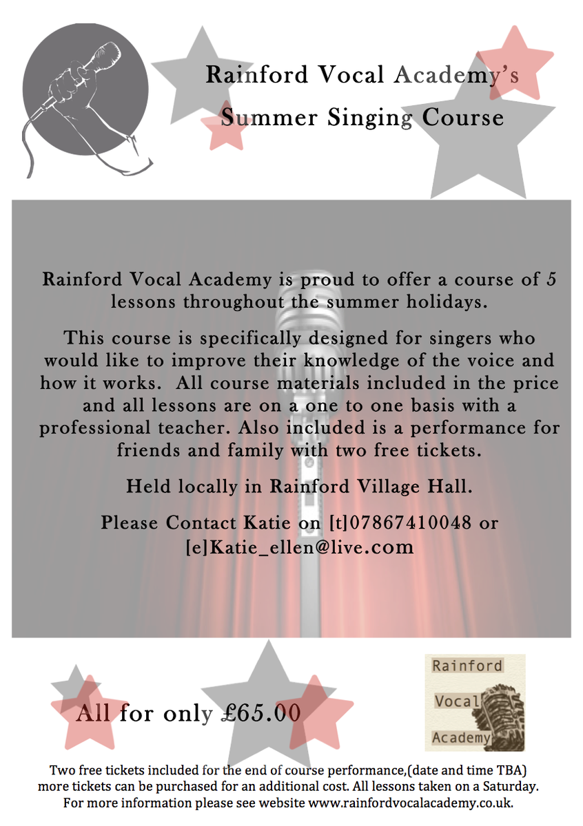 Summer singing course! rainfordvocalacademy.co.uk for more info.