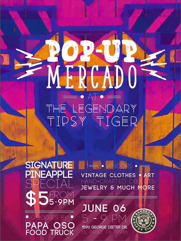 PopUpMercado's tweet photo. Join us this Saturday @TipsyTiger915 #LocalLegendEP #ShopThePop #ItsAllGoodEP #art #vintage #food #drinks #music http://t.co/uA16jvAKAx