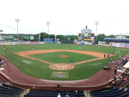 Hopkinsville, North Bullitt are on the field at Whitaker Bank Ballpark warming up, about 6 hours later than expected