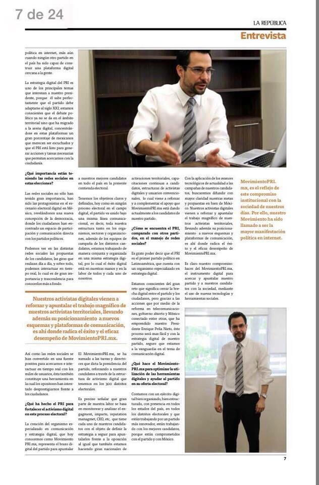 Felicito a mi Presidente <a href="/ric_fdz/">Ricardo Fernández</a> por excelente entrevista <a href="/PRI_Nacional/">PRI</a> 1er partido político con estrategia digital.