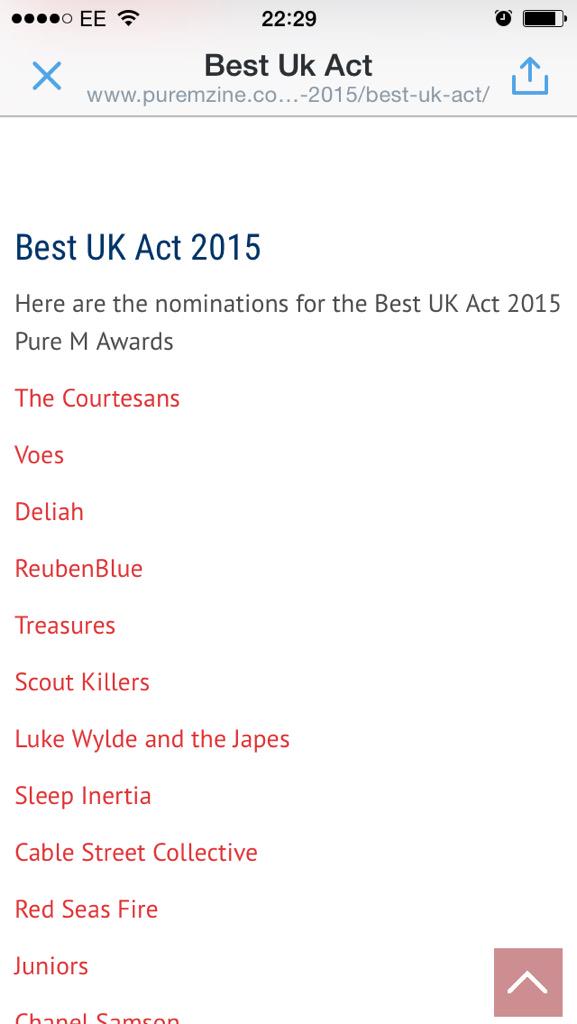 Reuben_Blue's tweet photo. Our very first award nomination! SO THRILLED!!! Thank you! THANK YOU #puremawards2015 #reubenblue http://t.co/unylz2ggot