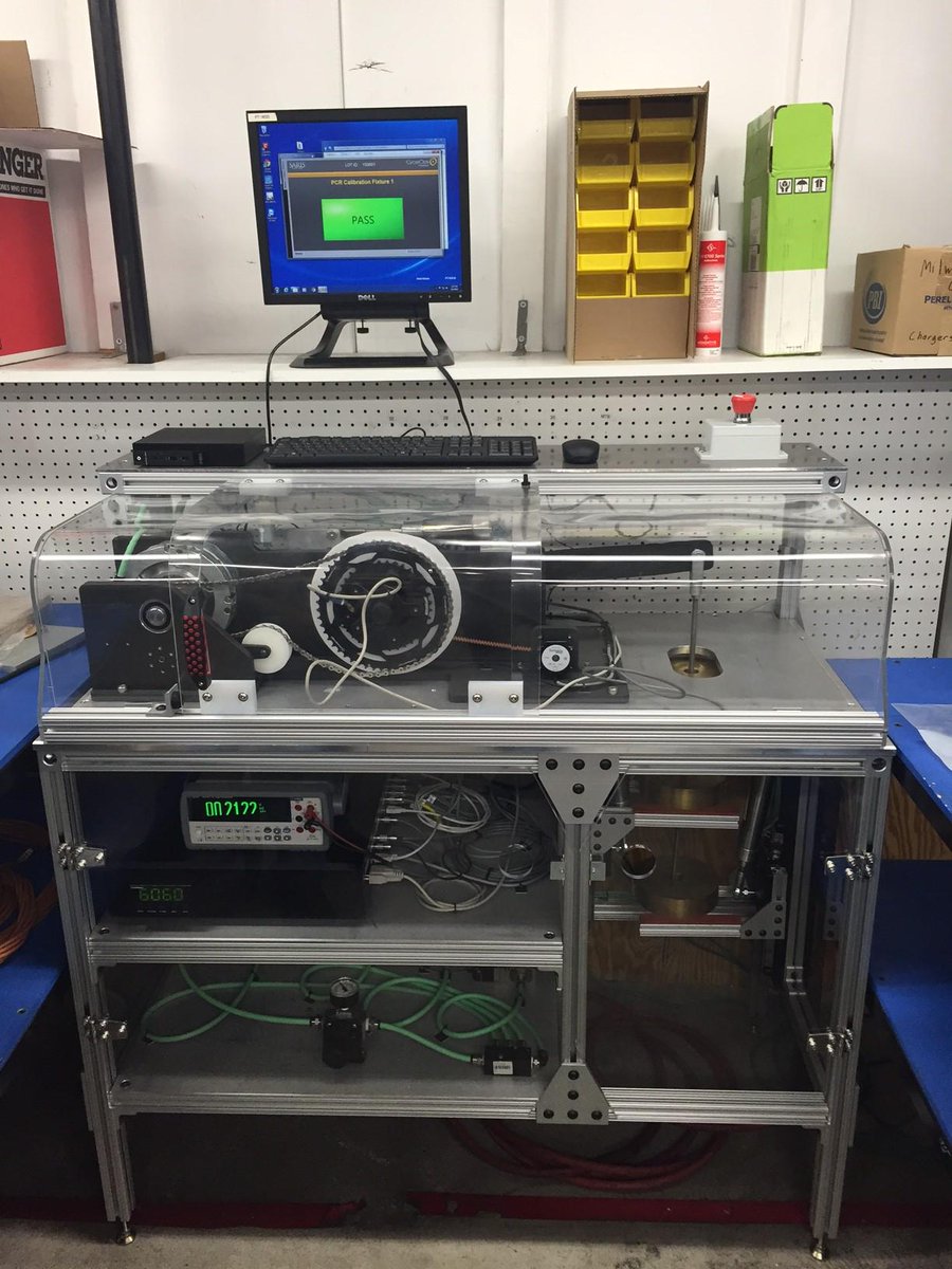 PowerTap's tweet photo. The C1 chainring #powermeter calibration stand is up and running. Green = pass. #tapintopower http://t.co/6RIk5273Pn