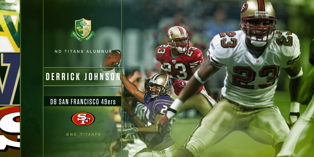 NDTitanFootball's tweet photo. Riv Notre Dame HC Derrick Johnson, Alumnus #49ers #Pathsetter @UWAthletics @UW_Football @SportswithPep #NDTitans http://t.co/dpBeUYtd33