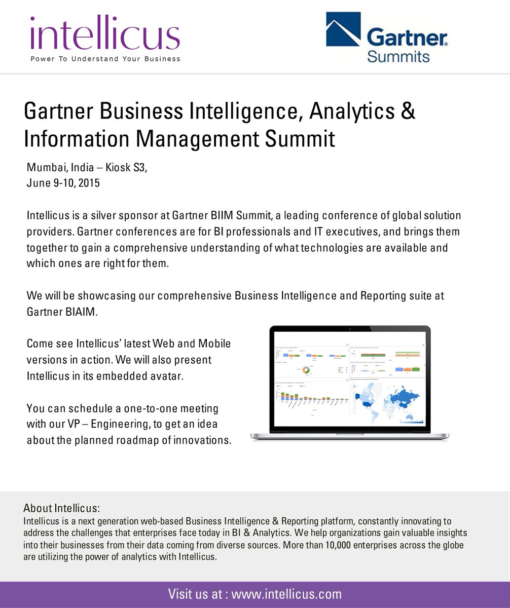 Intellicus's tweet photo. Come talk to us &amp; see how our BI suite lets you derive meaningful insights for powerful business decisions #GartnerBI http://t.co/gWBFCQxQFK