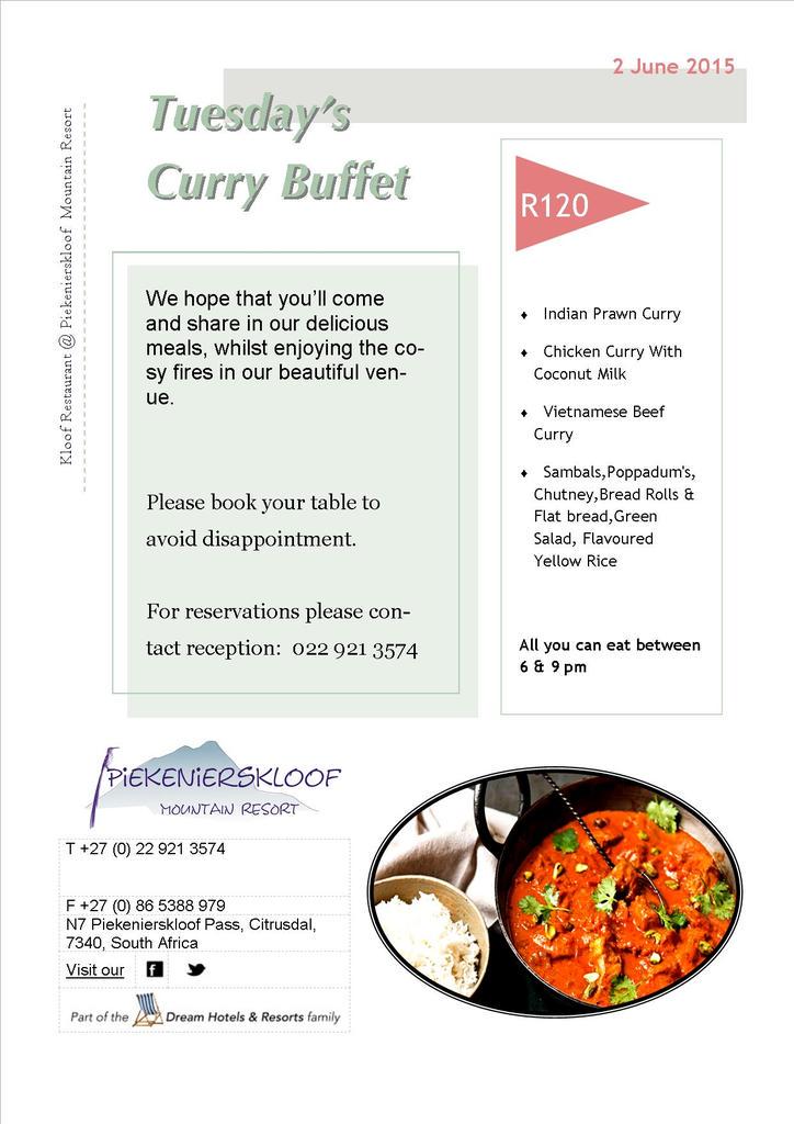 Tuesday's curry buffet <a href="/Piekenierskloof/">Piekenierskloof Mountain Resort</a> #YUM