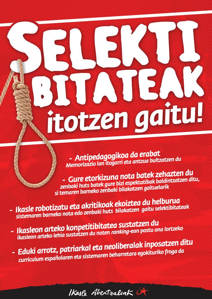 ArrasatekoIA's tweet photo. Ikasleak itotzen dituelako, Selektibitateari EZ! @ArrasatekoErnai http://t.co/oCY3d0Sn8g