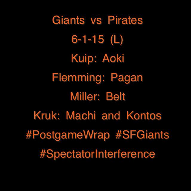 GameWrapPicks's tweet photo. 6-1-15 (L)
#PostgameWrap #SFGiants
#SpectatorInterference http://t.co/SjFg8CWGWh