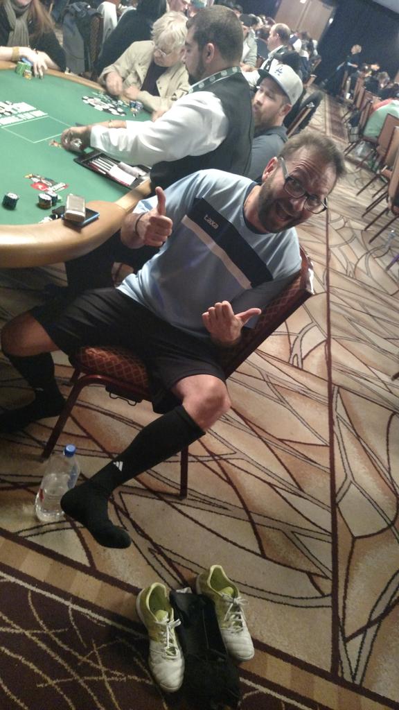 ChadAHolloway's tweet photo. Kickin' it. @RealKidPoker came straight from playing soccer game to late reg $1,500 Razz. True story. http://t.co/X4ANy0bw6n