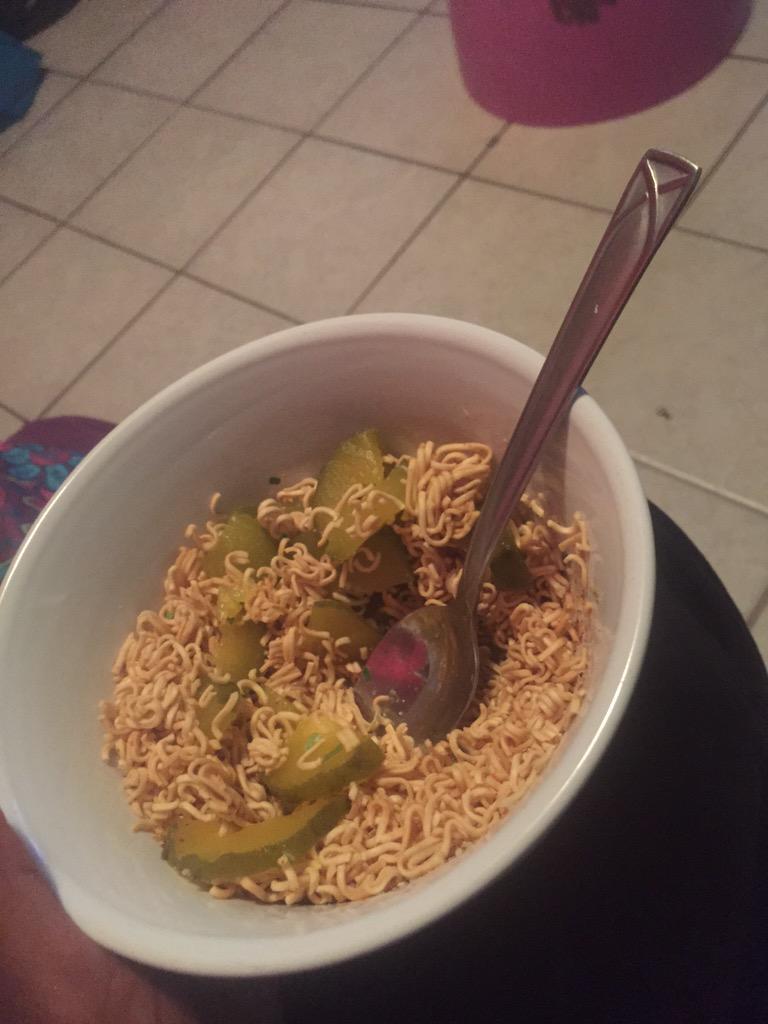 LArgullard's tweet photo. Hot Pickles &amp; noodles after work http://t.co/mk8KPHdLys
