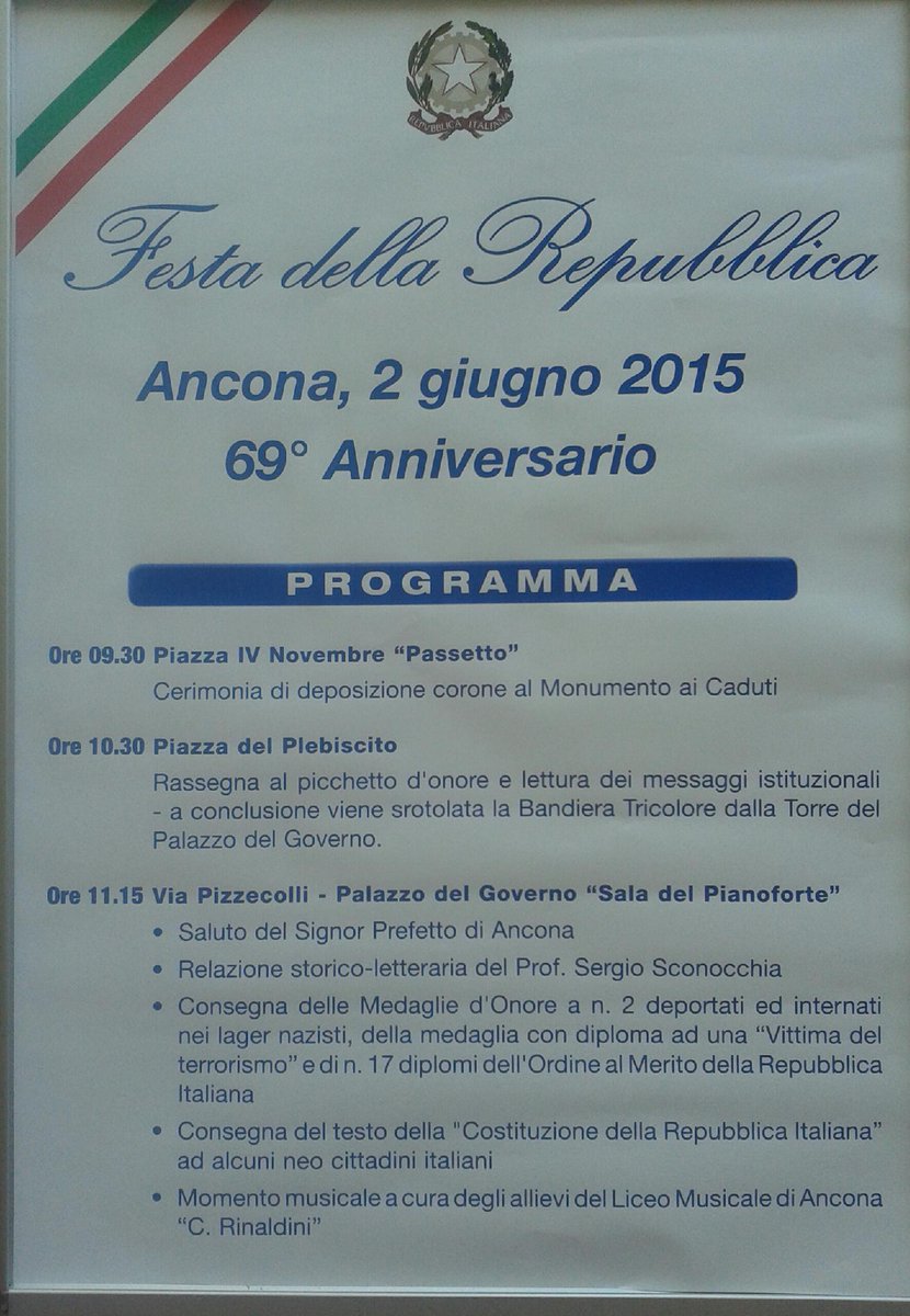 UTGAncona's tweet photo. Prefetto Cannizzaro consegna onorificenze OMRI, Vittima del terrorismo, Premio Carnagie e Costituzione a neocittadini http://t.co/pyTmw89WiX