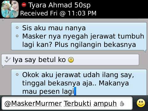 MaskerMurmer's tweet photo. #Testimoni kak Tyara pake masker spirulina masalah jerawat di wajahnya udah hilang, Mau ? yuk di order PIN: 23BEB826 http://t.co/4mCj8NcT7J