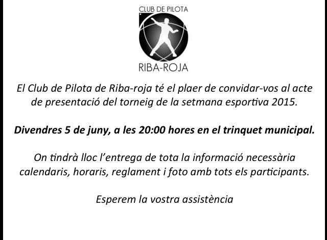 cpriba_roja's tweet photo. COMUNICAT OFICIAL SETMANA ESPORTIVA 2015. http://t.co/sM3jnFbmNV