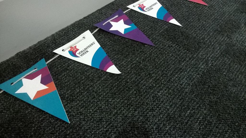 Busy making bunting for our #VolunteersWeek event. #Excited to celebrate all our wonderful #volunteers