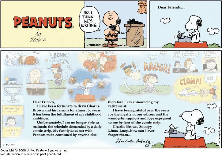Twitter 上的 レバオン 今更だが原作版 ピーナッツ 最終話を初めて読んだ 愛犬スヌーピーが作者の感謝と引退を代弁して締め 涙 幸せな事に私は50年近くチャーリーとその仲間達を描き続けてきました 中略 私はいつまでも彼等を忘れません 漫画 Http